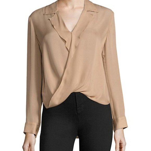L'AGENCE Rita Drape-Front Faux-Wrap Silk Blouse NUDE - Picture 1 of 13